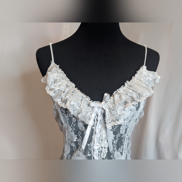 Vintage Lace Up Ruffled Lace Lingerie Top/Dress - Picture 9 of 9